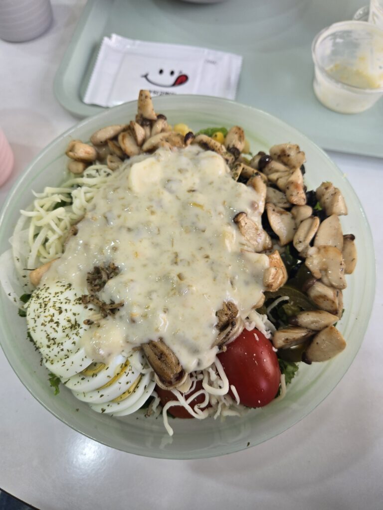 Hearty Mushroom Salad bowl with Special Jalapeño sauce at More Sandwich Seomyeon.